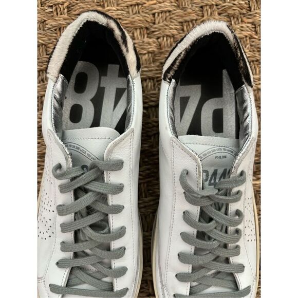 NWOT P448 Queens John Low Top White Sneakers Zebra Animal Calf Hair, $245 - Picture 5 of 10